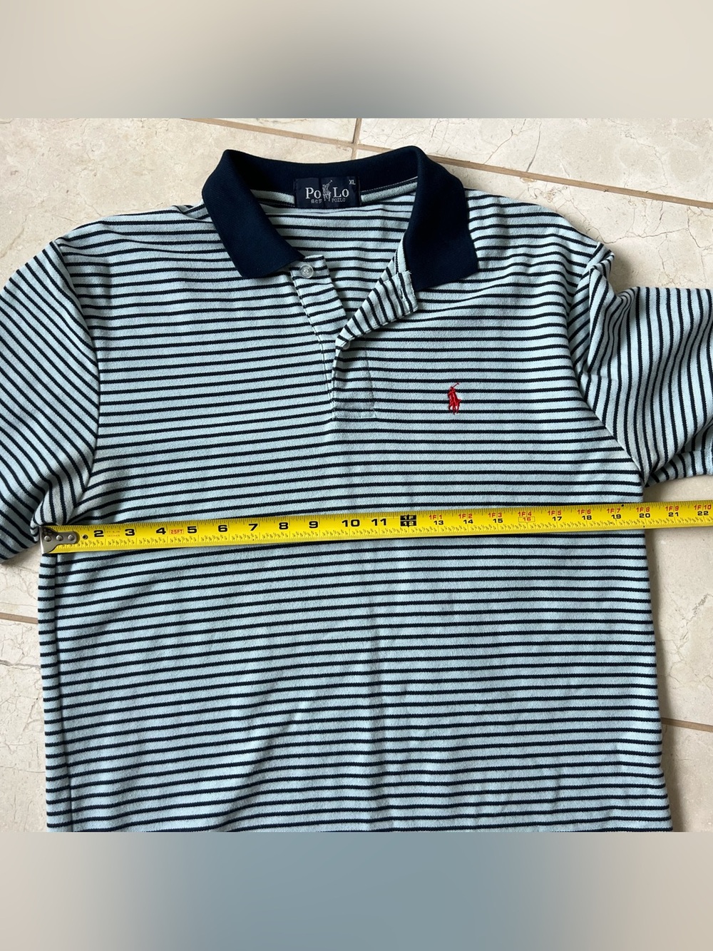 Polo Ralph Lauren Classic Fit Striped Mesh Polo Shirt Cotton Navy/ Light Blue XL - Picture 5 of 6